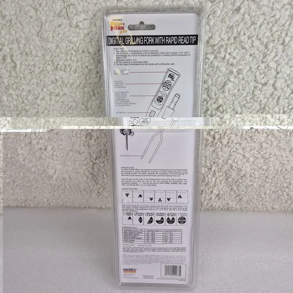 Maverick Bar•B• Q Digital Grilling Fork BBQ Thermometer- Pre Programmed 13In NEW